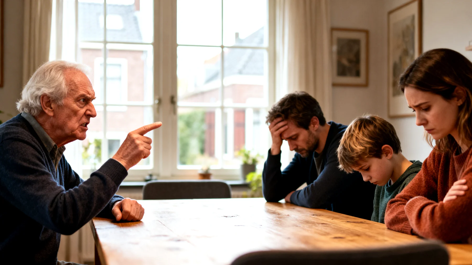 Opa legt overmatige druk op zijn jongvolwassen kleinkinderen door hoge verwachtingen te stellen op het gebied van academische prestaties, carrièrekeuzes en levenskeuzes, wat leidt tot spanning in de relatie en stress bij de kleinkinderen"