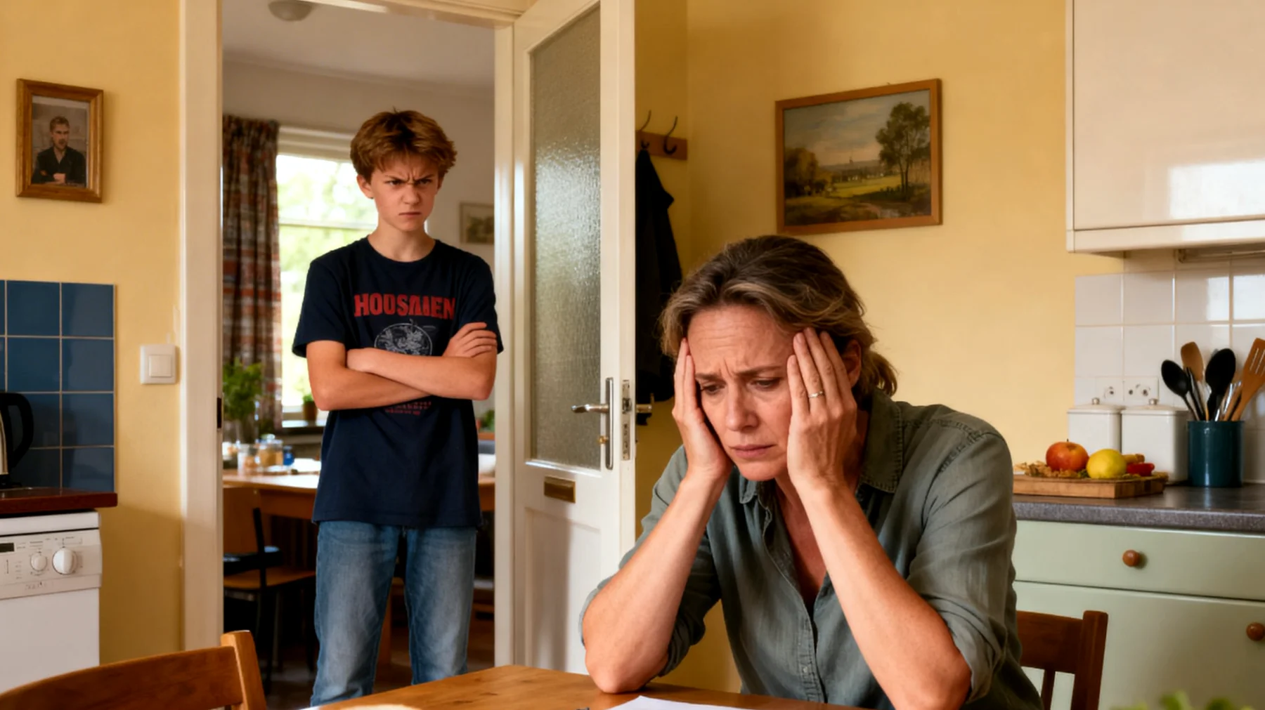 Ouders die moeite hebben om de intense emoties van hun adolescente kinderen te begrijpen en op een constructieve manier te begeleiden, zoals omgaan met plotselinge woede-uitbarstingen, angsten, verdriet of frustratie die kenmerkend zijn voor de puberteit"