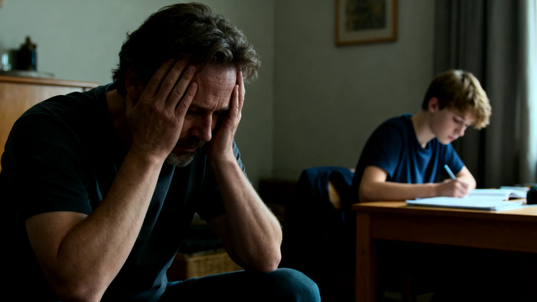 Vader die worstelt met de overmatige druk die hij op zijn adolescent uitoefent op het gebied van school, sport en algemene verwachtingen"