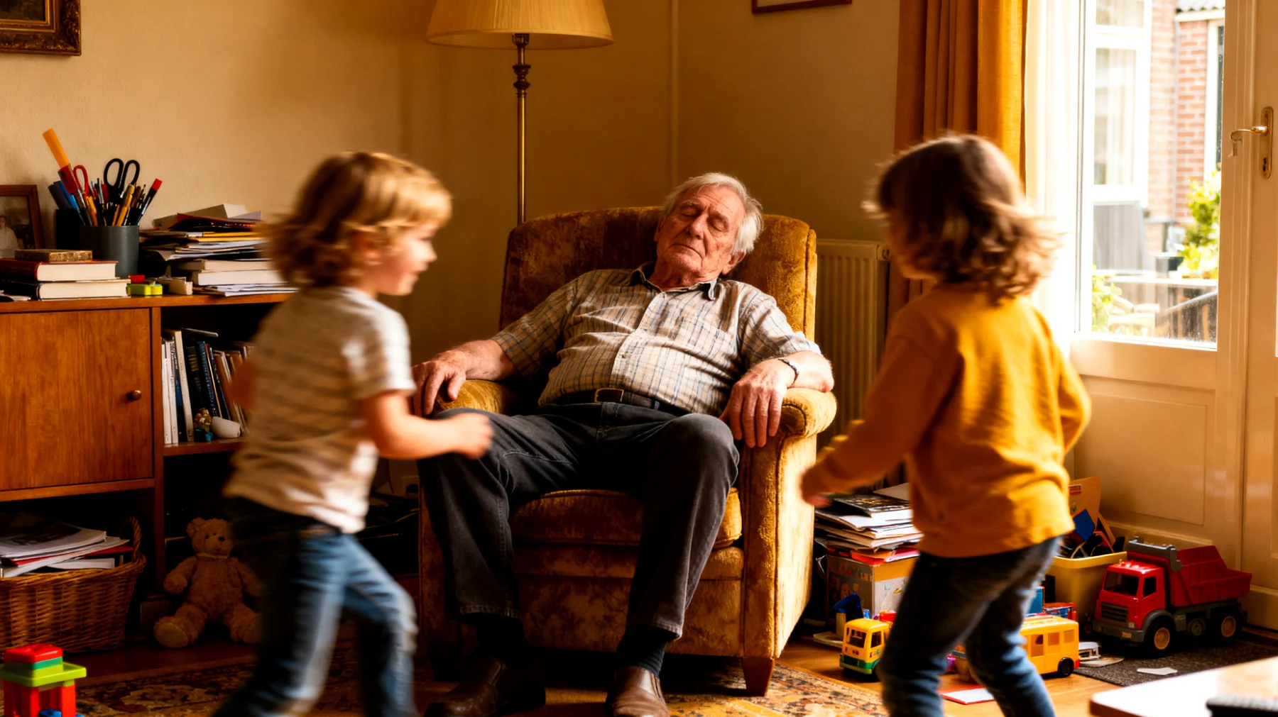 Opa ervaart vermoeidheid en heeft te weinig tijd om adequaat voor zijn jonge kleinkinderen te zorgen"
